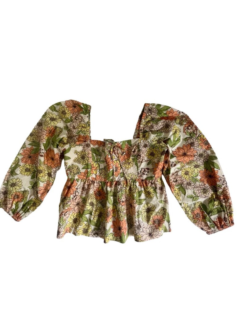 J. Crew Floral Square Neck Puff Sleeve Peplum Blouse Size 8